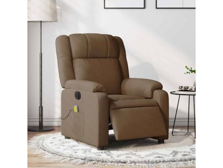 NLQMSU Elektrischer Massagesessel, neigbar, Stoff, 135 Grad, Braun 6 Vibrationsmassagepunkte, Fernbedienung inklusive, 5V USB-Anschluss, verstellbare Rückenlehne und Fußstütze, Seitentasche,