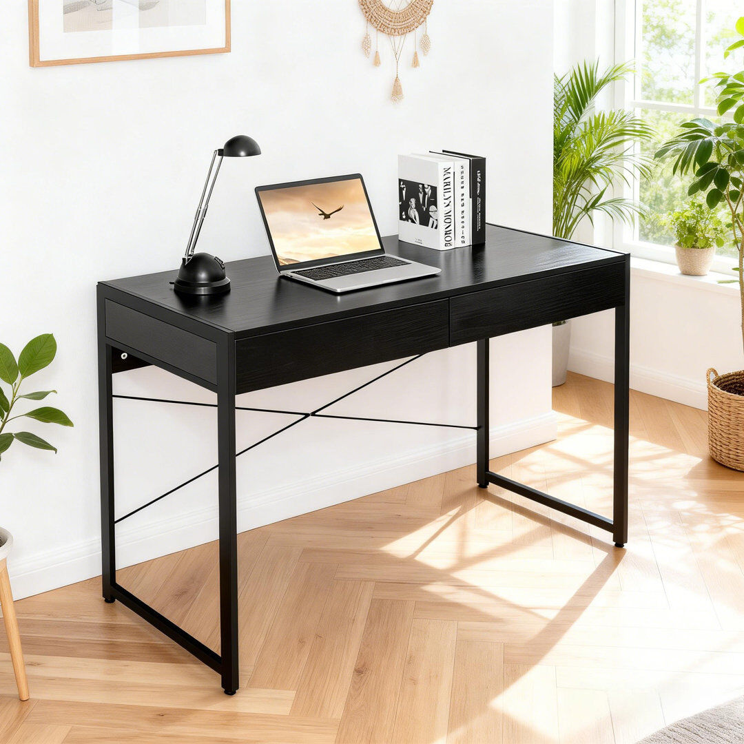 Inbox Zero Steel Computer Desk Black 76cm H X 112cm W X 48cm D