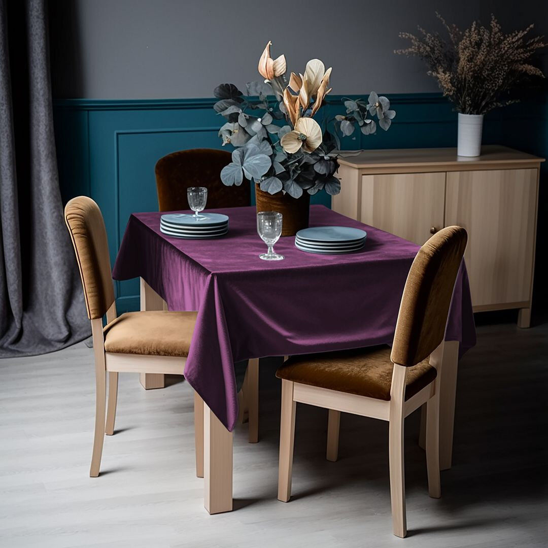 Lilijan Home & Curtain Matte Velvet Square Tablecloth Purple 132cm W x 396cm L