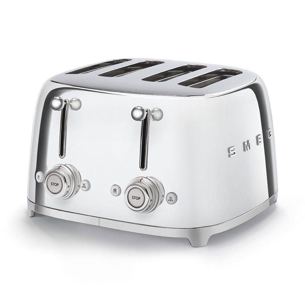SMEG Edelstahl Toaster 4 Scheiben 6 Modi, Hochglanz, Auftaufunkton, 4 kurze Schlitze, für 4 Scheiben, 2000,00 W, Auftauen, Rösten, Stopp - Metall