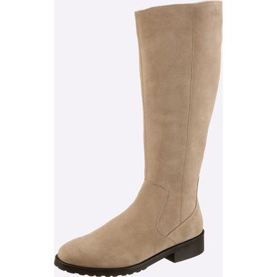 Stiefel HEINE, Damen, Gr. 40, beige (sand), Leder, Rindsleder, Veloursleder, Schuhe Stiefel