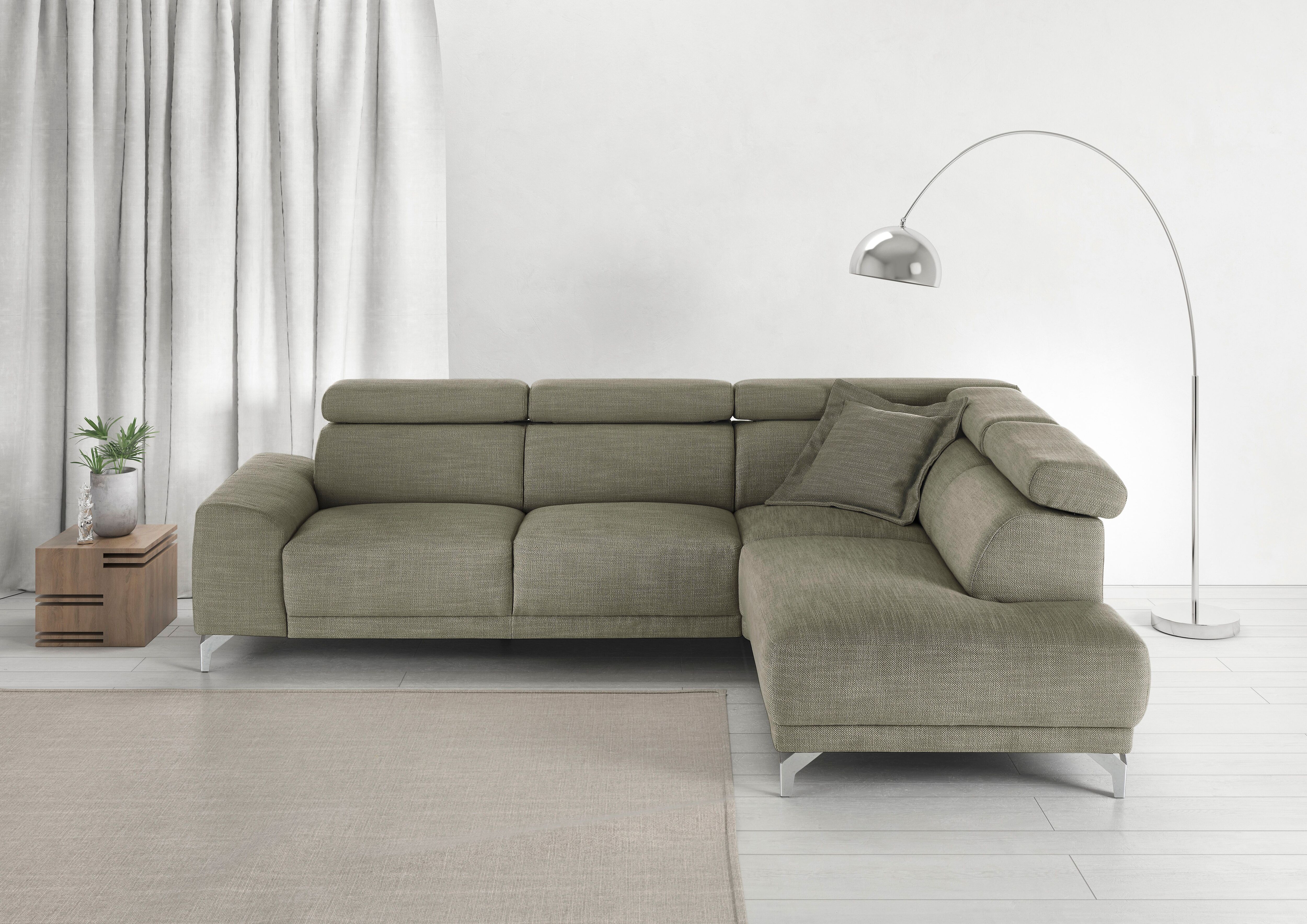 Ecksofa 3C CANDY "Greve Sofa immer mit manuelle Kopfteilverstellungen, modern, elegant", grau (anthrazit), B:249cm H:79cm T:209cm, 100% Leder, Sofas, Ecksofa, wahlweise motorischer Sitzvorzug, bequem und zeitlos, L-Form anthrazit B/H/T: 249cm x 79cm x 209