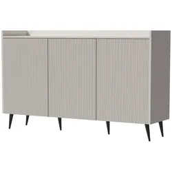 KOMMODE Amfali mit 3 Türen, geriffelte Fronten, Push-to-open, Metallbeine, 150 cm, Kaschmir