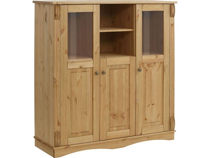 Highboard OTTO HOME Teresa , beige (geölt), B:119cm H:120cm T:40cm, Sideboards, Highboard, Vitrine, Türen mit Glaseinsätzen, aus massiver Kiefer, FSC