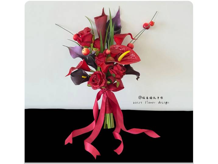 Nouveau bouquet rouge exquis simulation de mariage bouquet de fiançailles bouquet rouge nouvelle photographie florale de mariage chinois chaude