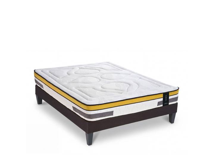 Ensemble matelas ressorts mémoire h24 sommier gris blanc 140x190