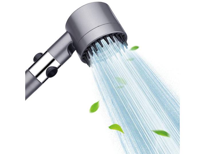 Hochdruck Duschkopf mit Filter, Wassersparend, Massage Handbrause, 3+1 Strahlarten, Regendusche mit Stoppfunktion, Grau