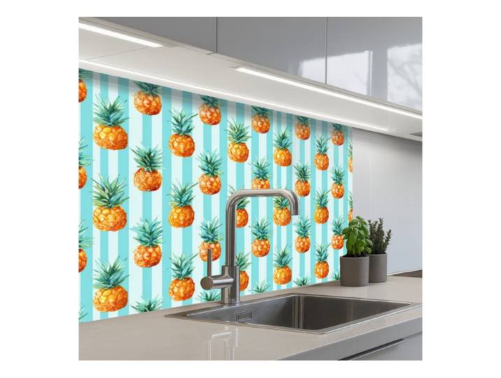 KitchenYeah Küchenrückwand selbstklebend (keine Folie) Ananas - Streifen - Grün, (1-tlg), Spritzschutz, Küche, Rückwand, Küchenwand, Küchenfront, 300x60 cm