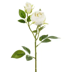 PartyDeco 24x Künstliche Blume - Rose mit zwei Knospen, 55 cm, hellcreme