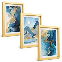 BILDER SET 3er Set - 20x30 cm Goldrahmen - Abstrakte Muster der Blue Mountains