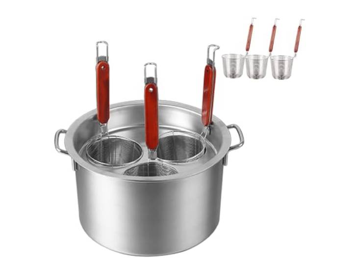 RSBFER Pastakocher-Set aus Edelstahl – Kochtopf mit herausnehmbarem Siebeinsatz und Trennwand für Restaurants, Imbisswagen und Private Küchen,3 Hole