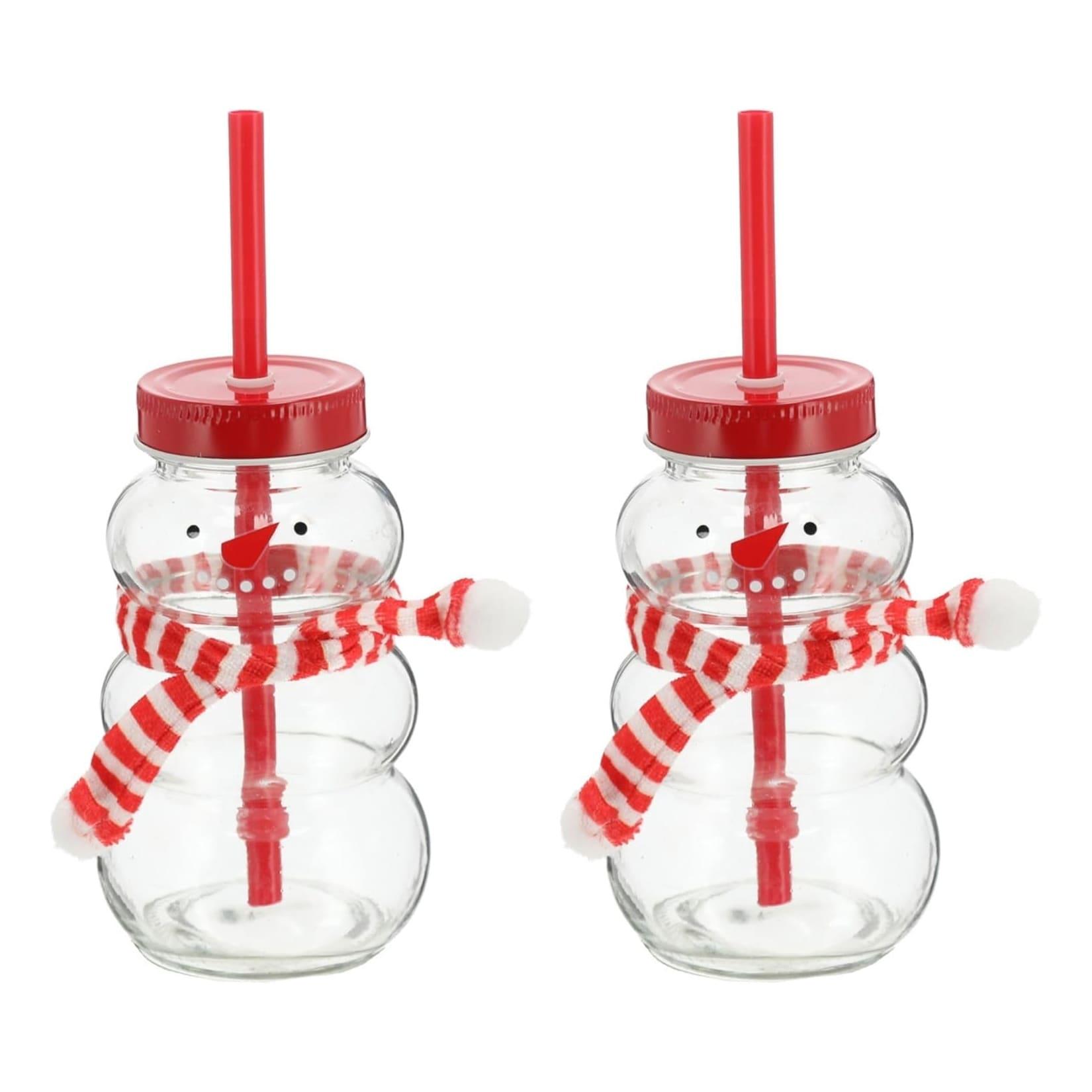 Novaliv 2X Tassen Glühwein 260 ml Personalisierte Weihnachtstasse mit Trinkhalm - Schneemann als Glühweinbecher - Weihnachts Motiv Tasse mit Deckel und Strohhalm Weihnachtstassen Handwärmer Mugs