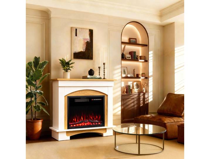 HOMAVO Cheminée électrique 23 avec armoire, Chauffage 1000W/2000W, Effet de flamme 3D, Télécommande, Minuterie, Protection contre la surchauffe