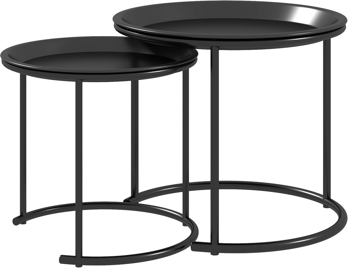 Homcom bijzettafel set zwart staal B: 43 cm, H: 38 cm