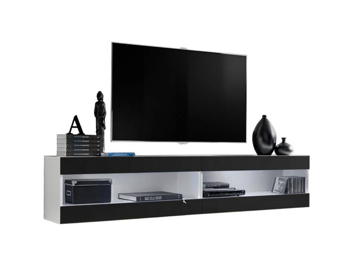 Komodee Wohnwand 2-er Set, Tivoli Set4 Weiß + Schwarz, Offener Raum, Schwarz, Schwarz, 200x41x35 cm, Wohnzimmer, Wohnwände