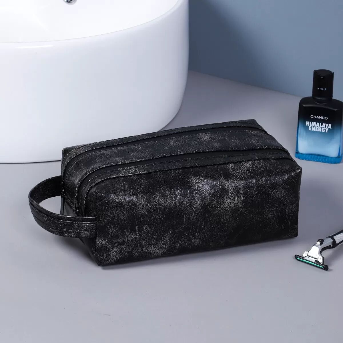 INF Schwarze Doppelte Reißverschluss-Kulturtasche - Tragbare Reisewaschtasche, Großes Fassungsvermögen & Wasserdicht