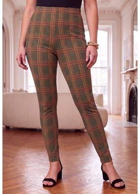 Plus Size Women's Everyday Stretch Cotton Legging by Jessica London in Neutral Bold Plaid (Size 34/36)