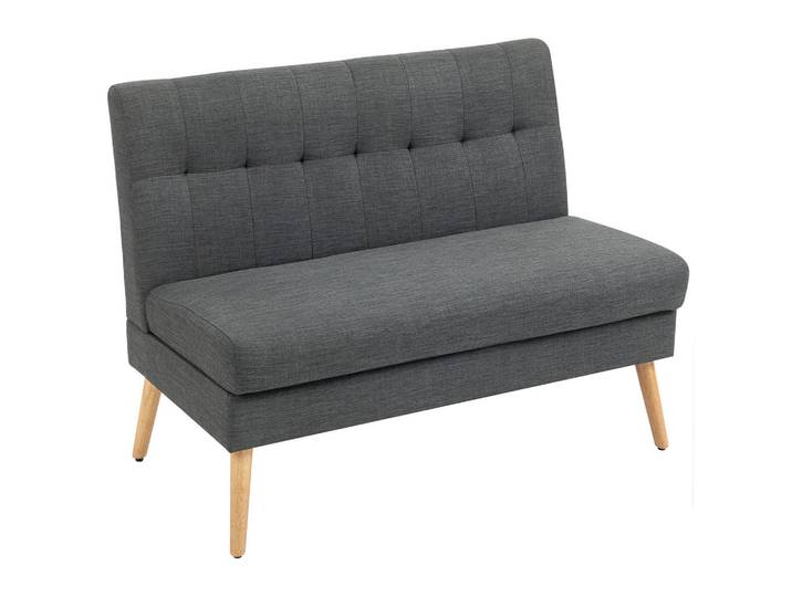 Homcom 2-Sitzer-Sofa Couch mit Leinenoptik, Getuftete Rückenlehne, Dunkelgrau, Holz, 68x90x118 cm, Wohnzimmer, Sofas & Couches, Sofas, 2-Sitzer Sofas