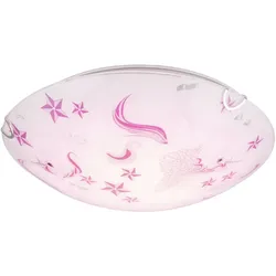 Deckenleuchte LED Kinderleuchte Deckenlampe Mädchen Kinderzimmer rund, Glas Einhorn Sterne weiß rosa, 16W 960lm warmweiß, D 30 cm