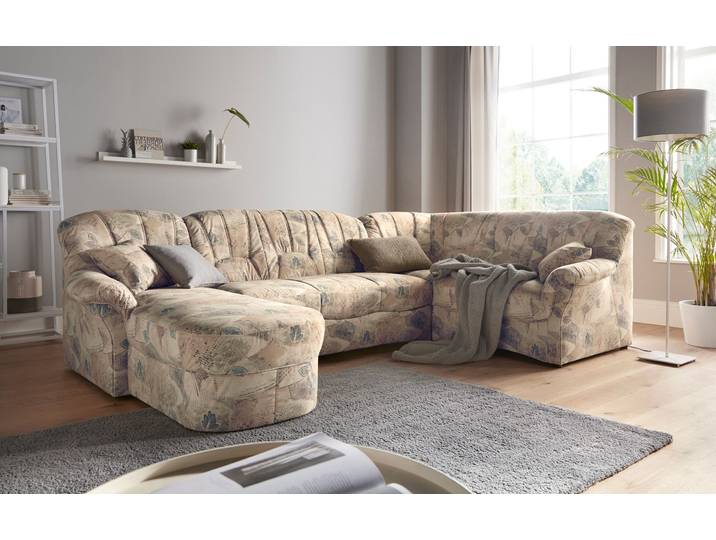 DOMO collection Bahia U-Form, B/T: 308/200 cm, mit Federkern, belastbar bis 140kg/Sitz Microfaser, natur