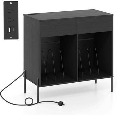 Large Record Player Stand w/2 Storage Drawers & Compartments