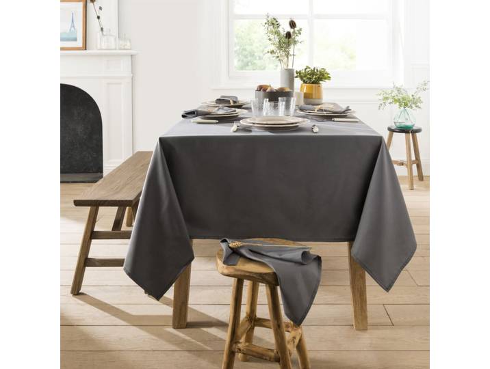 Nappe en coton traitee teflon anthracite 180 x 300