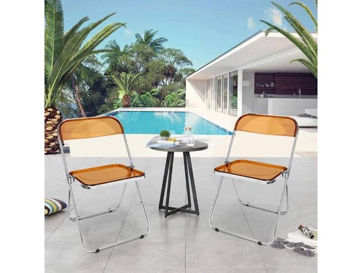 Chaises pliantes - VIVOLILV - Empilables - Lot de 2 Chaises orange transparent - 46x46x77 cm