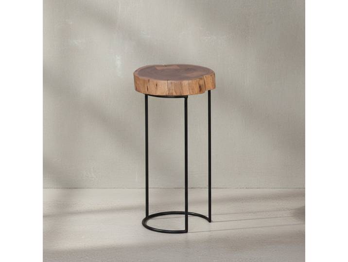 KADIMA DESIGN Beistelltisch Sofatisch INDI: Massivholz & Metallgestell - Landhausstil