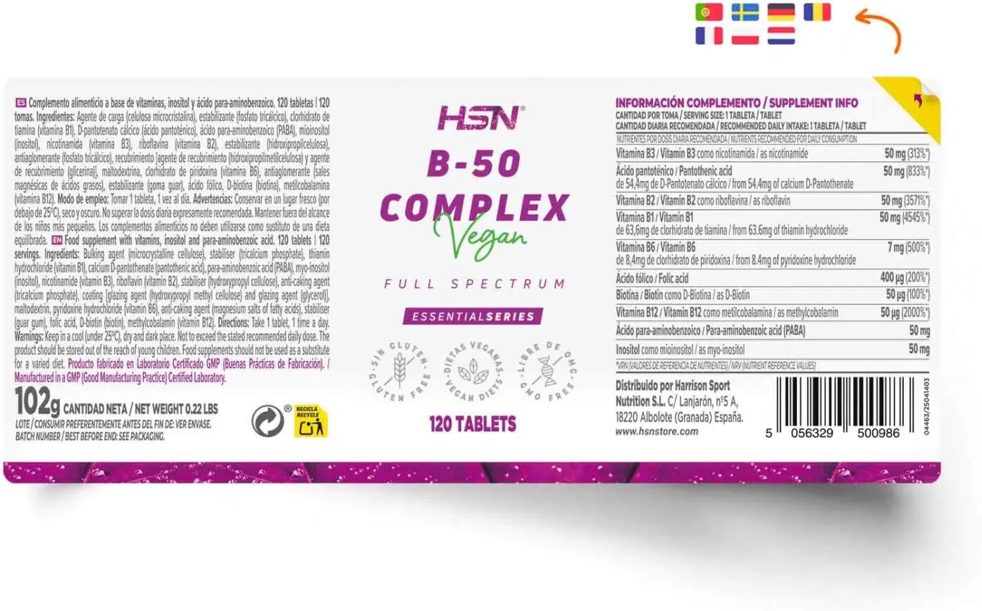 HSN B-50 complex - 120 tabs - Multivitamínicos - Tabletas - 120  Servicios