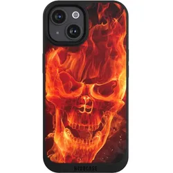 Nivocase Handyhülle für Apple iPhone 15 Hülle NIVOpure Case Schwarz Feuer Schädel Totenkopf (Apple iPhone 15), Smartphone Hülle, Schwarz