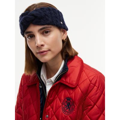 Stirnband TOMMY HILFIGER "ENAMEL FLAG CABLE", Damen, schwarz (space blau), Strick, Materialmix, Mützen Stirnband, mit Alpakawolle und Emaille-Flag