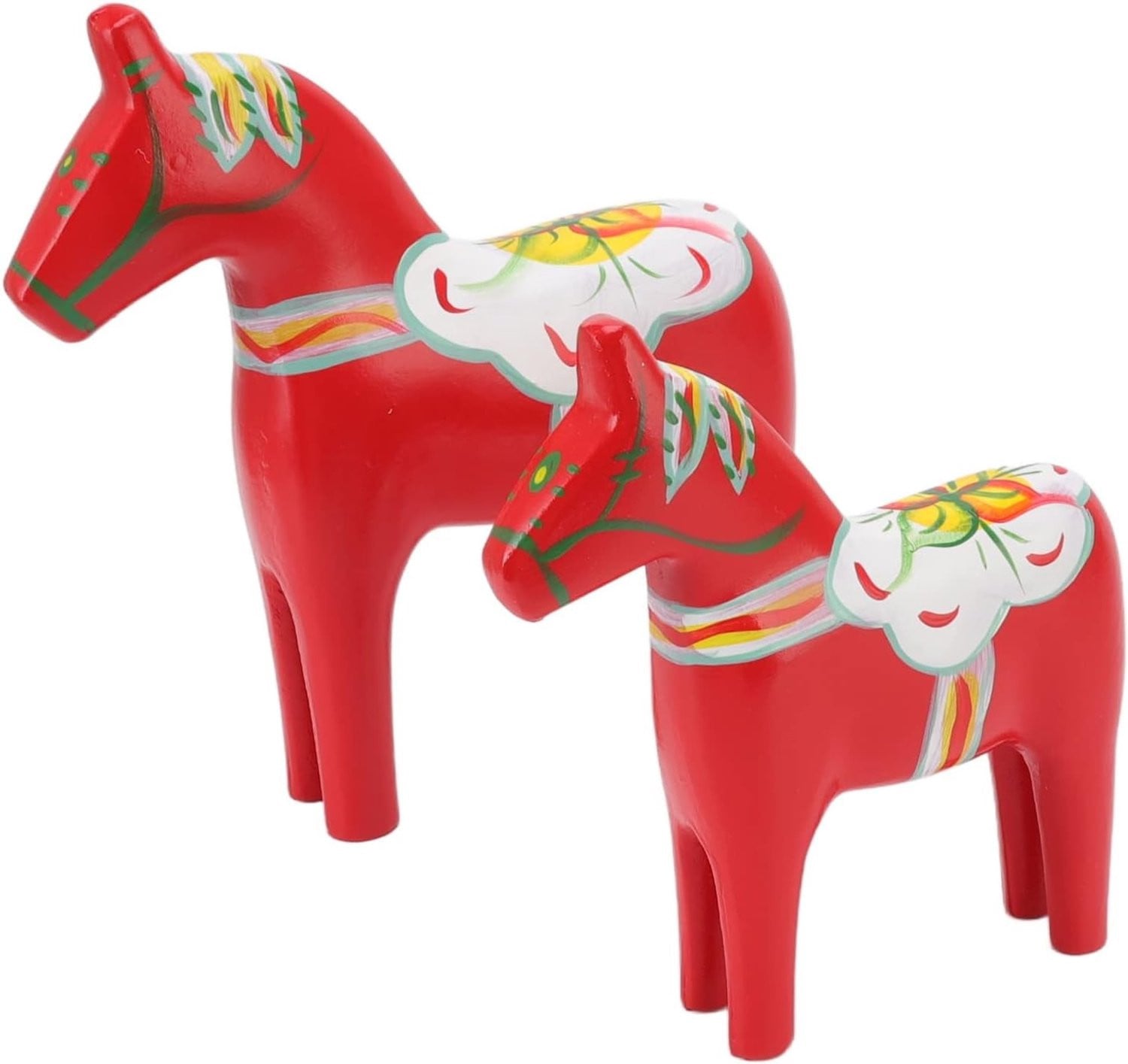Set van 2 handgemaakte houten Dala paard beeldjes voor interieurdecoratie
