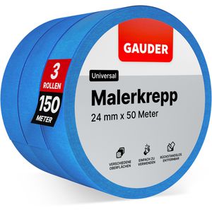 Gauder Kreppband Malerkrepp, Universal, 24mm x 50m, für Innen, 3 Rollen