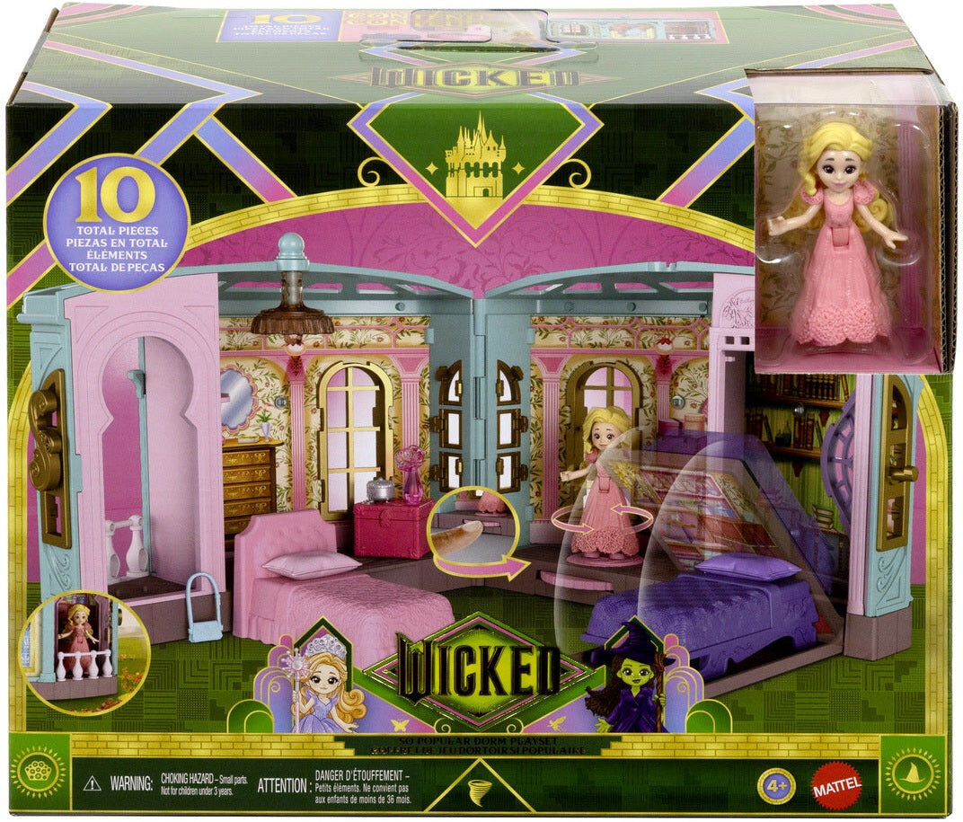 Mattel Wicked Glinda's So Popular Dorm Small Doll Playset for Kids - 2.75-Inch Glinda Doll, Pink and Teal Playset, Ages 4 and Up