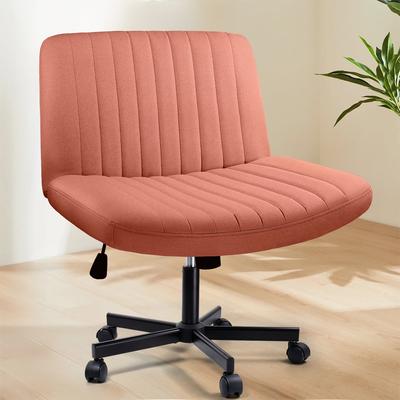 Bossin Criss Cross Chair Armless Office Desk Chair with Wheels,Fabric Padded Cross Legged Chair, Swivel Wide Seat Vanity Chair