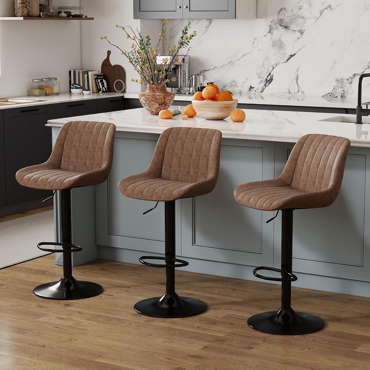 Set van 3 bruine barkrukken met faux leather voor volwassenen