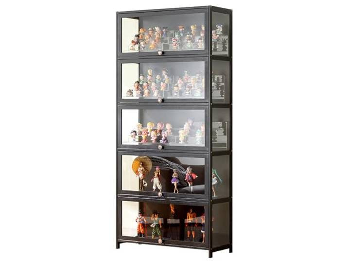 JSWHYBD Curio-vitrine Mit Acrylglastür, 1-5-stufige Vitrine, Vitrinen Aus Natürlichem Bambus Für Sammlerstücke, Aufbewahrungsschrank Mit Hoher Kapazität Und Aufklappbarer Tür, Starke Tragfähigkeit