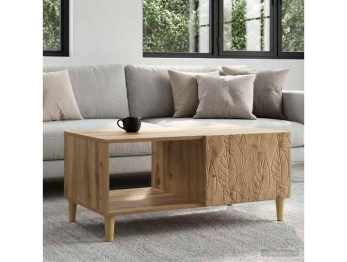 Couchtisch Holzwerkstoff mit Eukalyptus-Beinen 90x50x40 cm Rechteckig Holzwerkstoff, Eukalyptus-Beine braun, unteres Regal, rechteckig, pflegeleichte Oberfläche