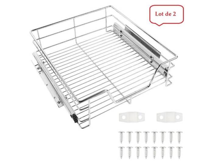 Tiroir télescopique pour placard de cuisine - GMM - 2 x Tiroir - Argent - Gris - Contemporain - Design
