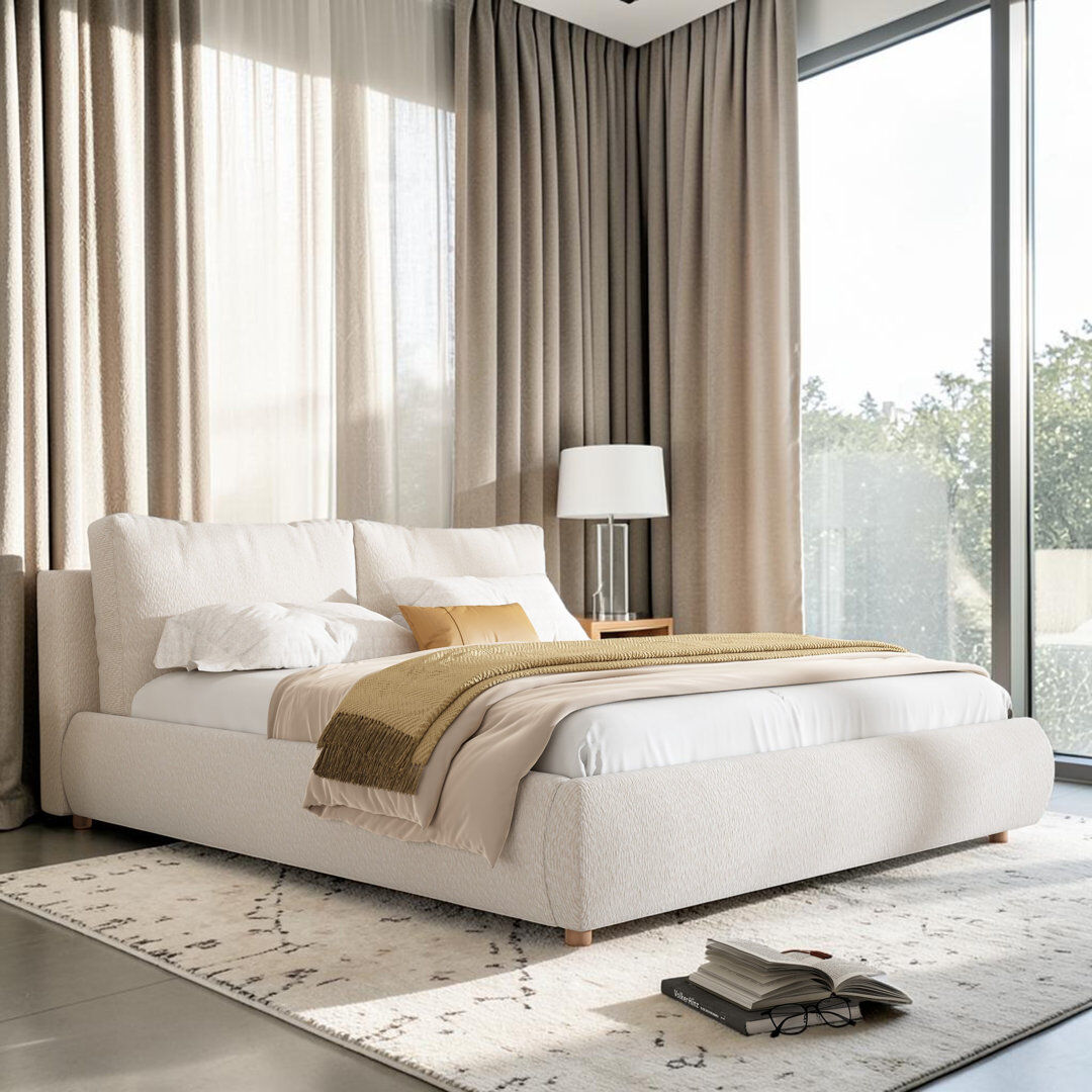 Brayden Studio Cassello Upholstered Ottoman Bed White Kingsize (5')