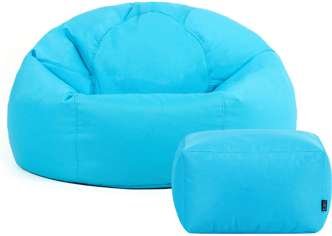 icon Adult Classic Beanbag Outdoor Waterproof Bean bags Ready Filled - Black Aqua 50cm H x 85cm W x 85cm D