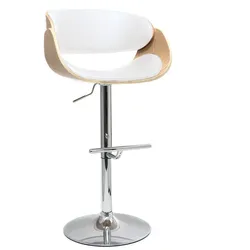 Design-Barhocker höhenverstellbar weiß und helles Holz BENT