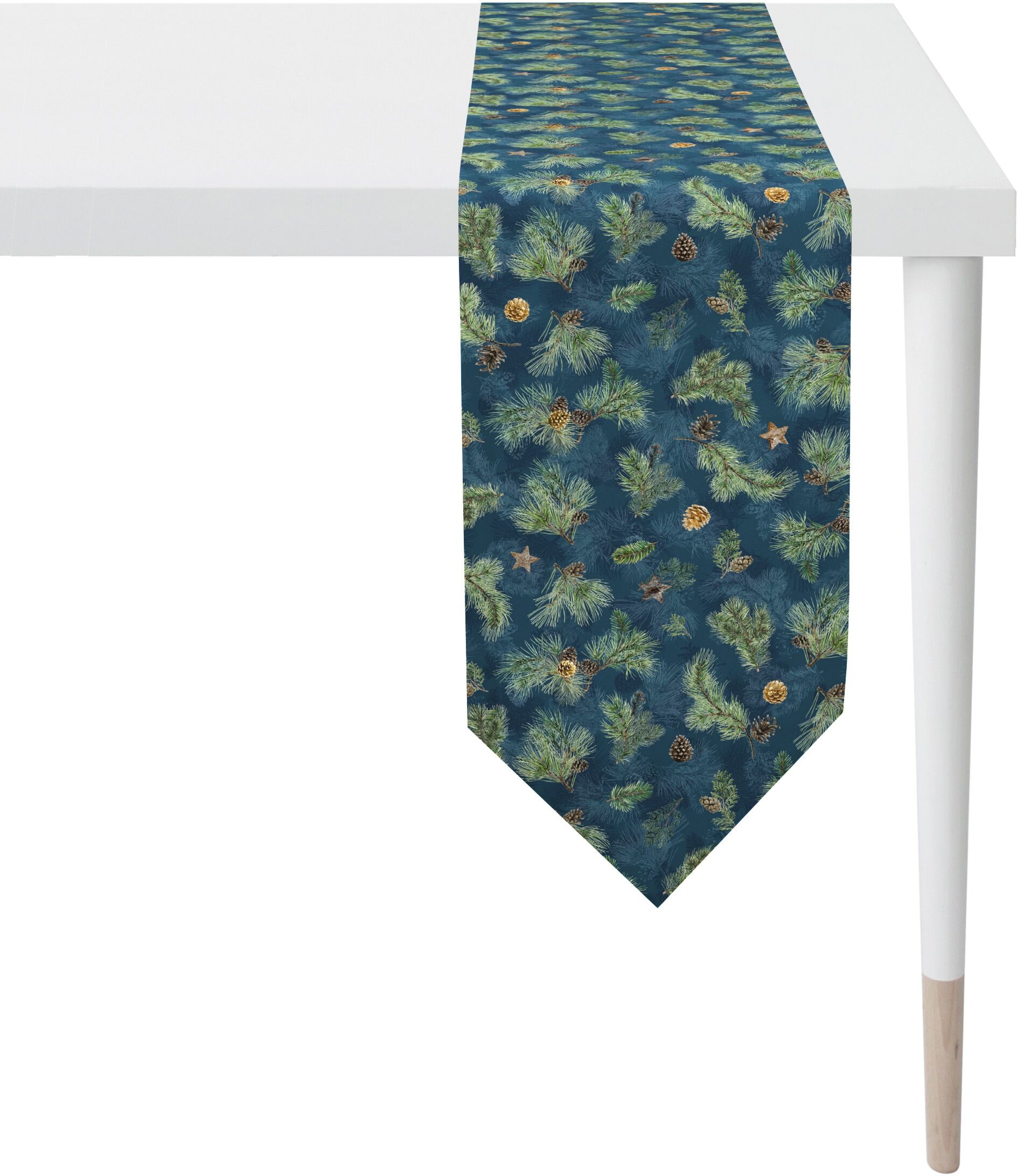Tischband APELT "9530 WINTERWELT, Weihnachtsdeko, Weihnachten", bunt (blau, grün, bunt), B:25cm L:175cm, Baumwolle, Tischdecken, Tischband, Digitaldruck blau, grün, bunt B/L: 25cm x 175cm, 1 Stk., sechseckig