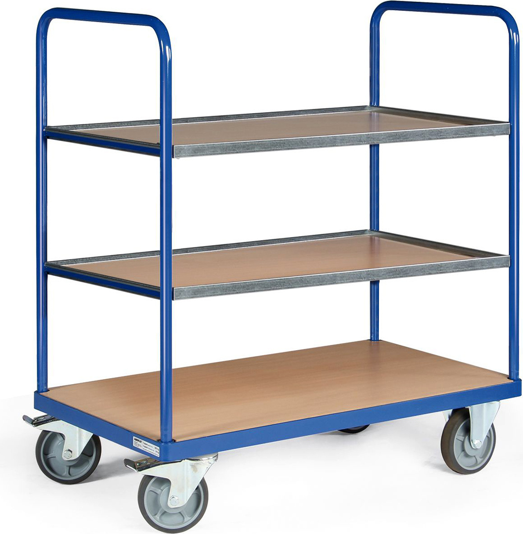 Protaurus Etagenwagen F500 mit 3 Ladeflächen und Schiebebügel gerade 1200x800mm obere Ladeflächen mit Bordkante