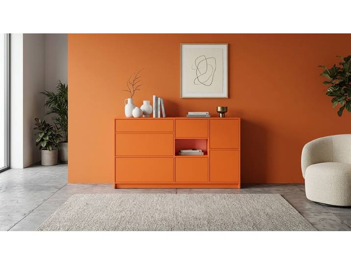 Farbige Kommode nach Maß MDF Lackiert Hellrot­orange