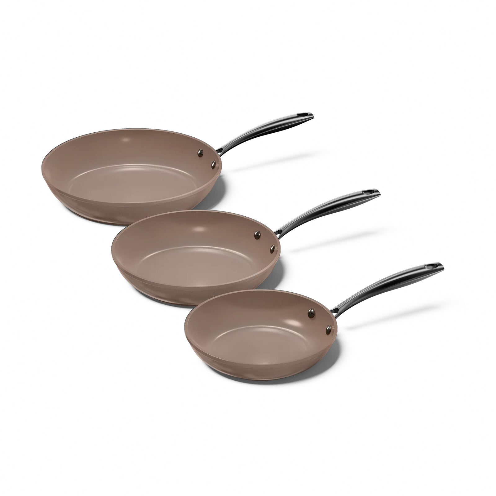 Cook & Pan Taupe of Mind Koekenpannenset 3-delig - Keramische PFAS-vrije Anti-aanbaklaag - Taupe