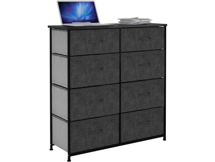 YITAHOME Commode 8 Tiroirs en Tissu Commode Chambre Meuble de Rangement Cadre en Métal Moderne Salon Gris Noir