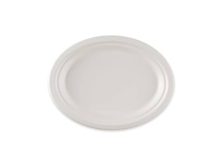 FRANZ MENSCH 500 Stück NATUREStar Teller, oval Zuckerrohr, weiß, L: 26, 5 cm, B: 20 cm, Karton, Einwegteller, Zuckerrohrteller, Einmalteller