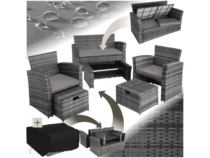 Salon de jardin Modena 3+2+1 avec housse de protection - gris