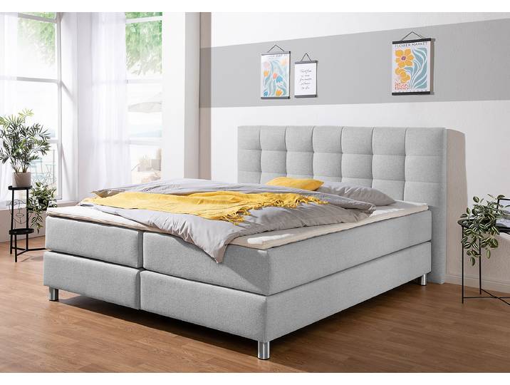 Boxspringbett Biglini 200 x 200cm Flachgewebe Norana Grau H2 Tonnentaschenfederkernmatratze